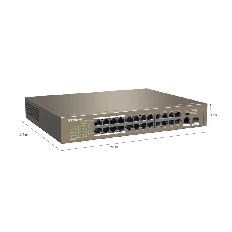 Tenda TEF1126P-24-250W коммутатор для интернет-сети 24 Порты 225 W PoE источника питания |