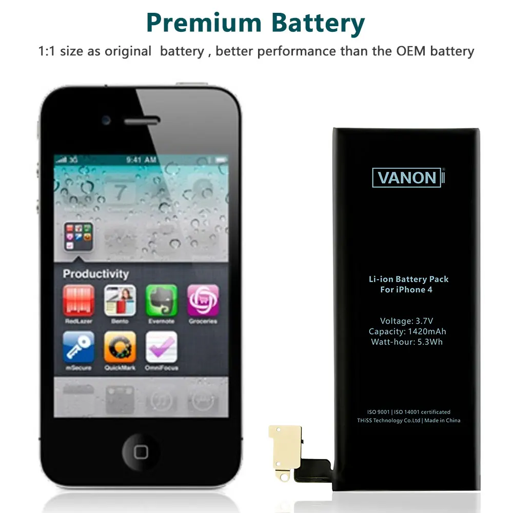 VANON В для iPhone 4 внутренняя запасная батарея 1420 мАч 3 7 в встроенный Bateria реальная