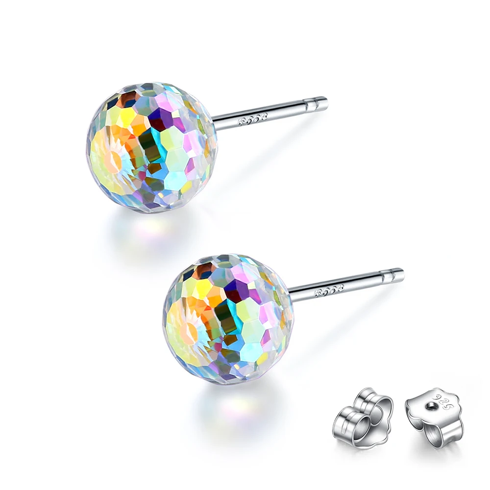 Женские серьги гвоздики в виде шара из серебра 925 пробы с кристаллами Swarovski
