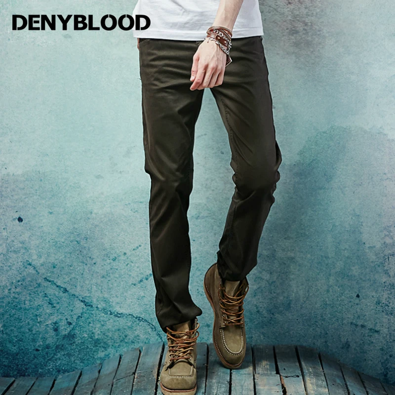 Джинсы мужские прямые стрейчевые х/б цвета хаки | Мужская одежда