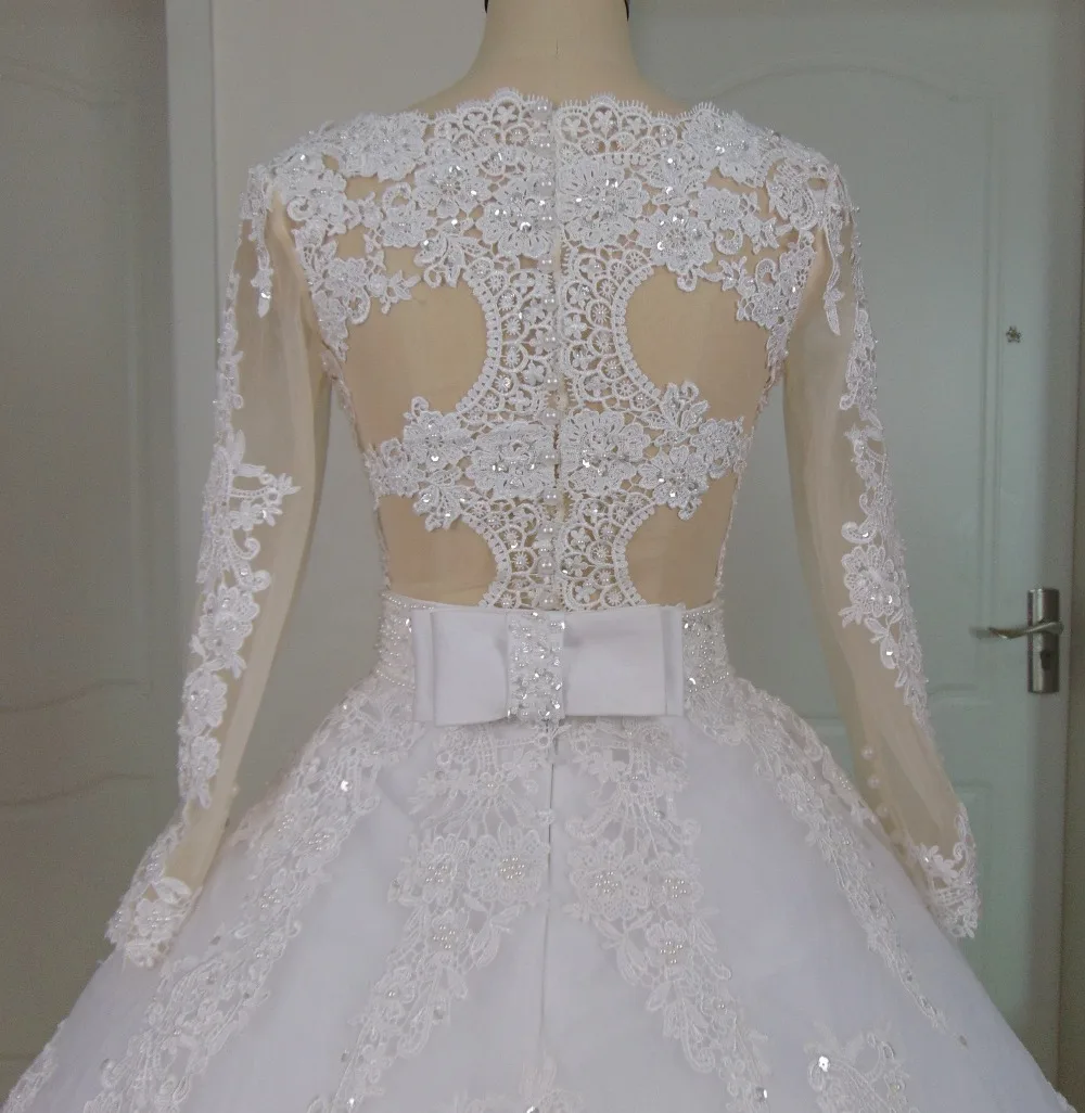 Vestido de noiva одежда с длинным рукавом бальное платье свадебное кружевом жемчугом