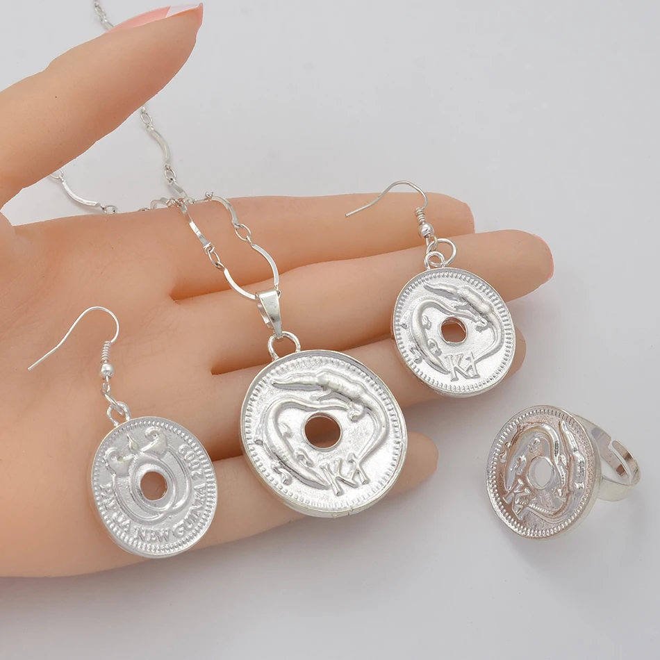 Anniyo Bright Silver Color K1 Necklaces Earrings Ring Women Papua New Guinea Jewellery PNG Style Gifts #085906B | Украшения и