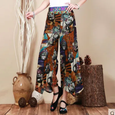 Весна-лето 2017 брюки с принтом женские элегантные высокой талией широкие