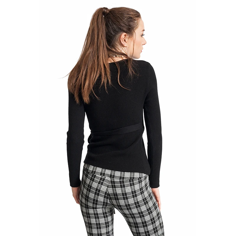 Женский трикотажный кардиган Однотонный свитер с длинным рукавом и V образным