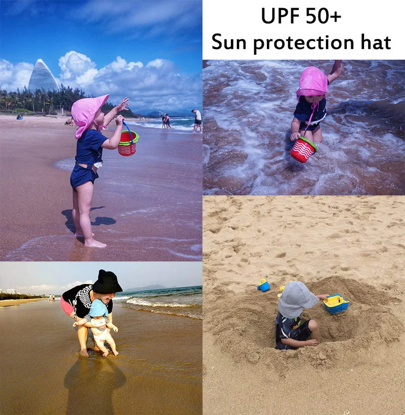 SPF 50+ Детская Солнцезащитная шапка, регулируемая летняя детская шапочка для мальчиков, Пляжная шапка для маленьких девочек, детские аксессуары для младенцев, детские шапки S/L