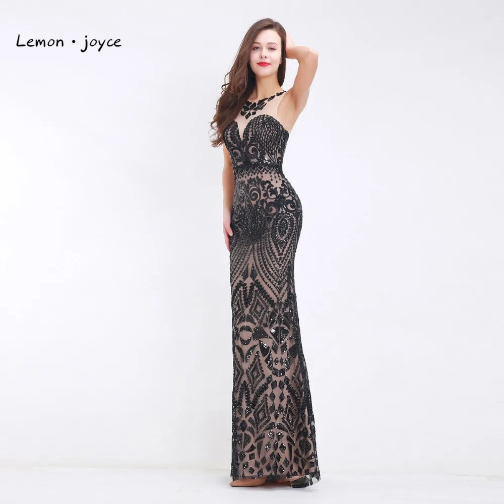 Lemon joyce черные вечерние платья для женщин 2020 элегантные с o-образным вырезом без