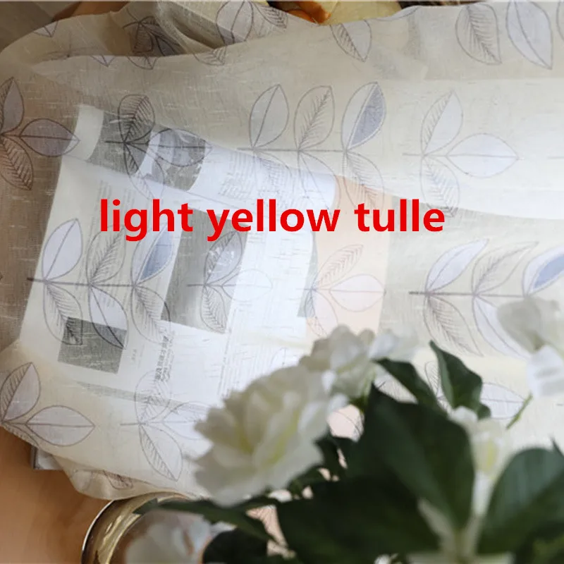 Light Yellow Tulle Скандинавские хлопчатобумажные льняные листья, Затемненные серые оконные шторы, ткань для гостиной, бежевый тюль, занавески для спальни AG0922 - Цвет: Light Yellow Tulle