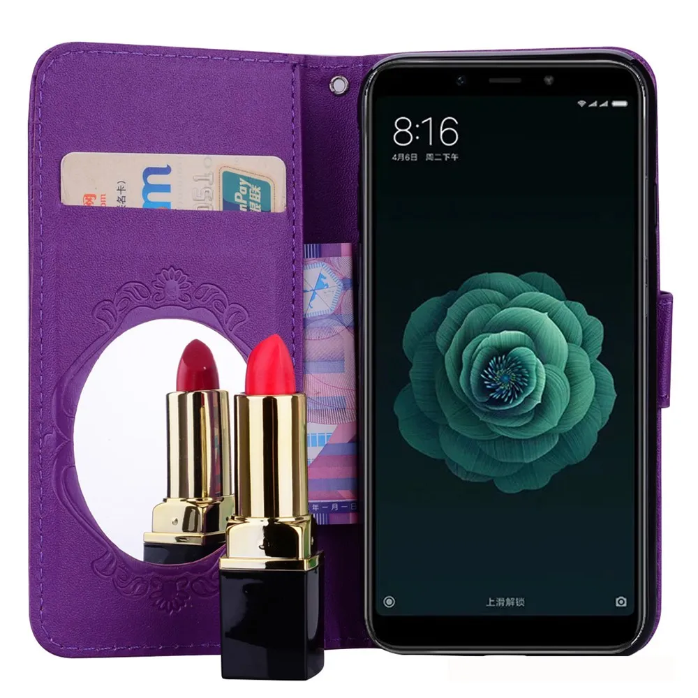 Bling mi rror чехол для Xiaomi A2 кожа флип Внутренняя ТПУ 6X бумажник телефон случаях |