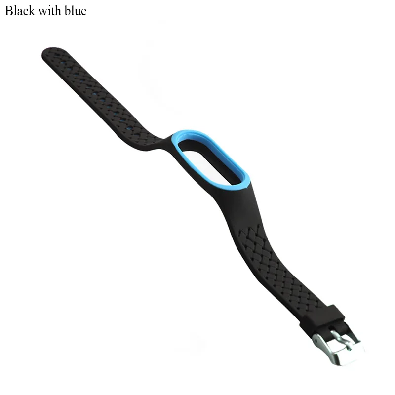 Black with blue BOORUI силиконовый двойной цвет спортивный Miband 3 ремешок анти-потеря замена ремешок для xiaomi miband 3 с модной пряжкой - Цвет: Black with blue
