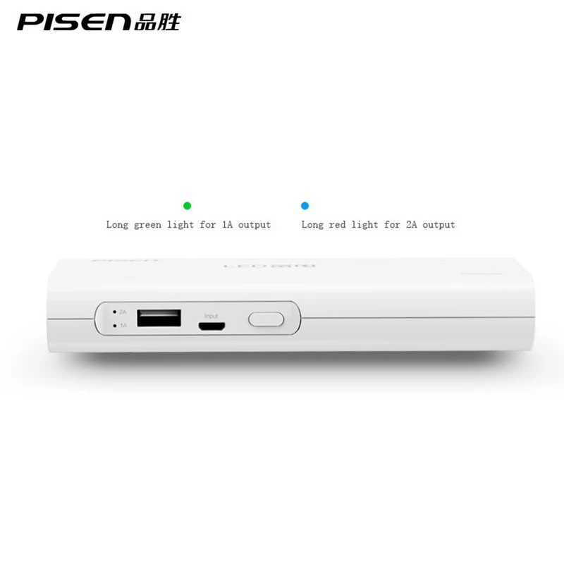 Pisen из светодиодов зарядное устройство 10000 мАч портативное внешнего 18650 Powerbank 2A