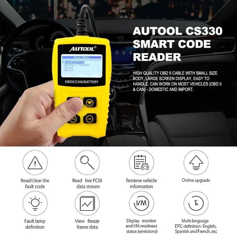 AUTOOL CS330 OBD Автосканер автомобильный считыватель кода obdii 12 V Диагностика автомобилей сканирования на русском языке автомобиля ELM327 так же, как и Ancel AD310