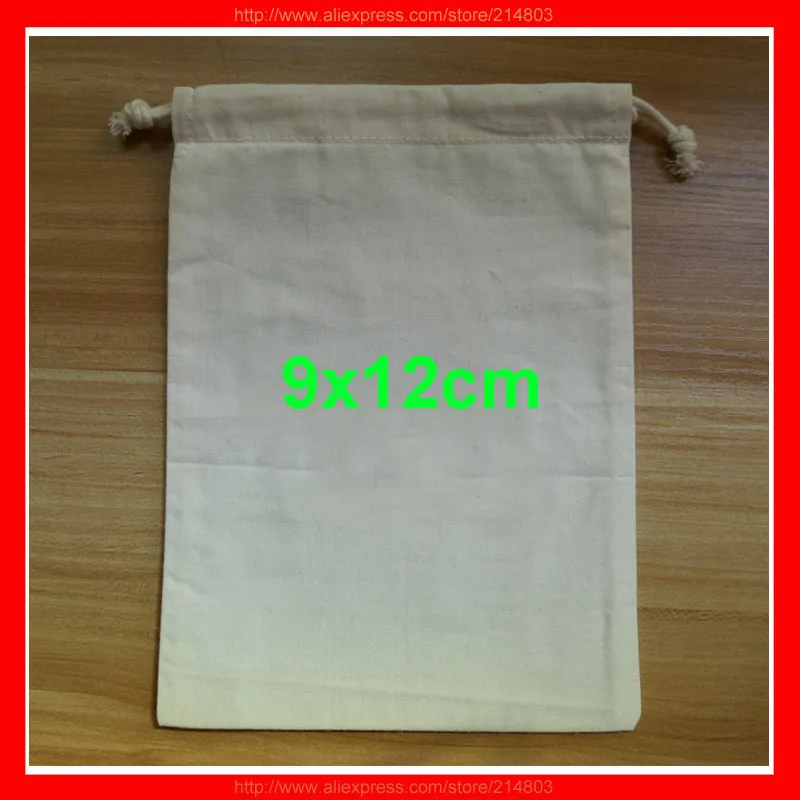 (100pcs/lot) size 9x12cm eco cotton  calico drawstring bag