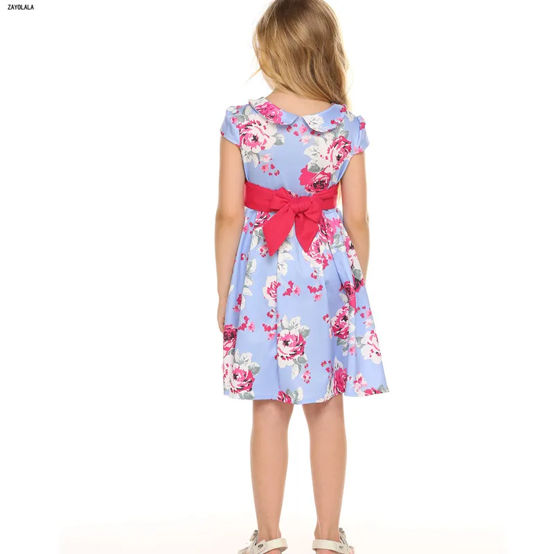Children Flower Dresses For Girls Summer Kids Clothes Short Sleeve Belt Printed Princess Dress 3 4 5 6 7 8 Years | Детская одежда и