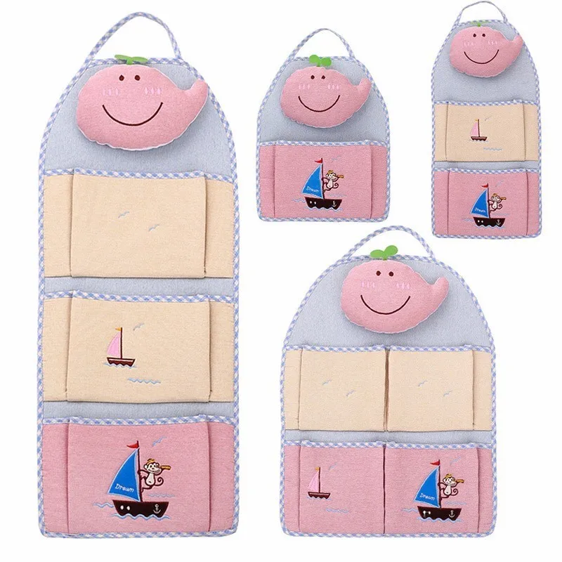 LDAJMW Linen Cartoon Monkey Embroidery 1 4 Pockets Wall Hanging Storage Bag Children Room Organizer Pouch|pocket wall|wall hanging storage baghanging