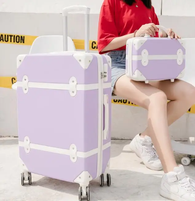 a set CARRYLOVE 2" 22" 2" 26" дюймовый Женский чемодан в стиле ретро набор Забавный Спиннер чемодан на колесиках из АБС-пластика с косметичкой - Цвет: a set