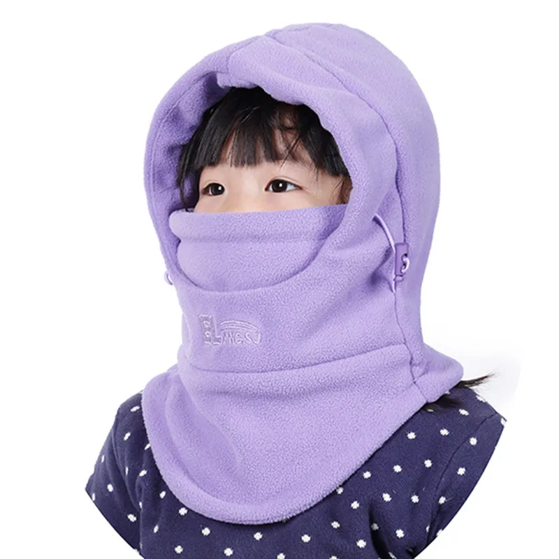 light purple Теплая Флисовая ветрозащитная детская шапка для маленьких мальчиков и девочек, зимняя шапка для детей, ветрозащитная шапка с лыжной маской - Цвет: light purple