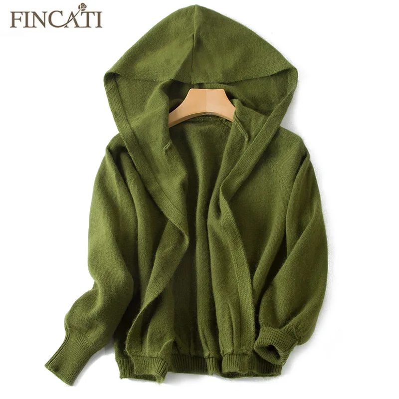 

Women Cardigan High-End Autumn Winter Pure Cashmere Open Stitch Hooded Cardigans Fluffy Sweater Coat Outwear Clothing
