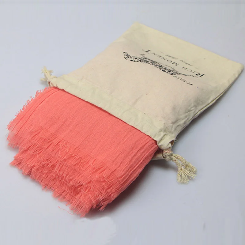 watermelon red ZFQHJJ 200x130 см Женский Большой Простой хлопковый шарф хиджаб женская льняная Пашмина кисточка Шарфы Шали Обертывания Большие размеры с сумкой - Цвет: watermelon red