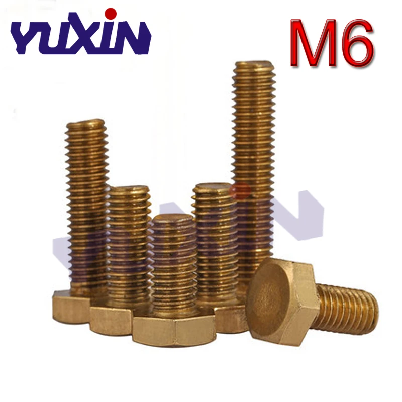 50 шт M6 * L медные метрические резьбовые винты DIN933 стандартный болт с шестигранной