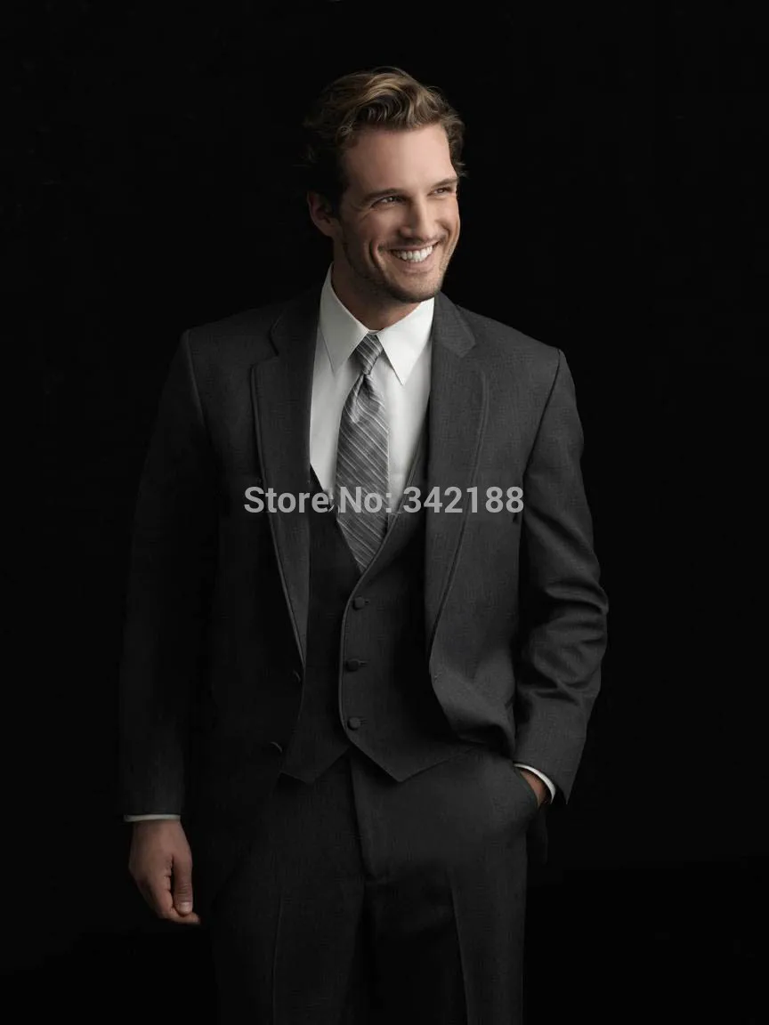 Custom Made Size and Color Side Vent Charcoal Grey Groom Tuxedos Groomsmen Men Wedding Suits(Jacket+Pants+Tie+Waistcoat)H100wedd | Мужская