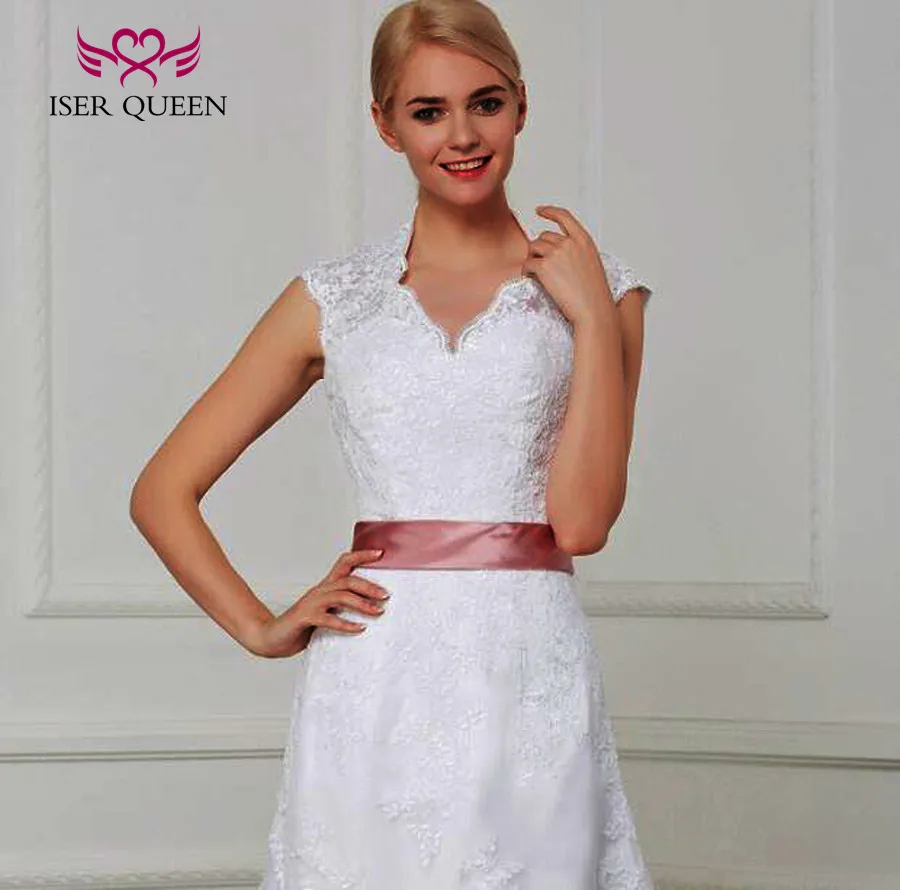 

Hollow Back Satin Sash Vintage Mermaid Wedding Dresses Sleeveless V neck Lace Appliques Beautiful China Wedding Dress W0212