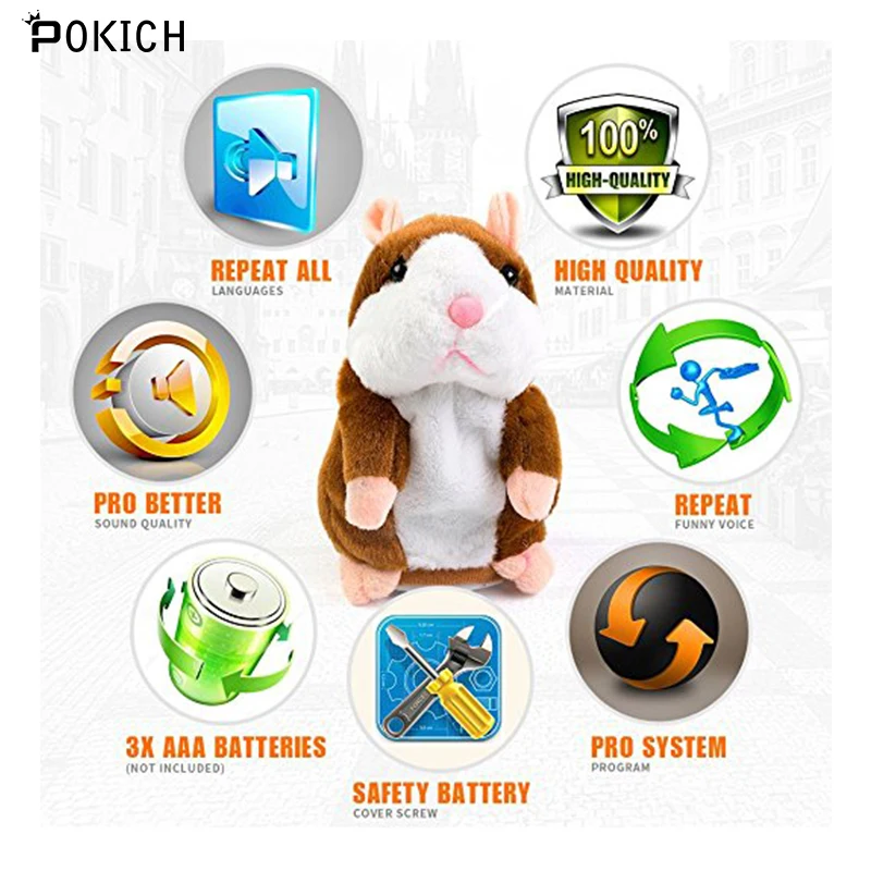 Pokich Плюшевые Интерактивные игрушки про говорящий хомяк повторяет электронный