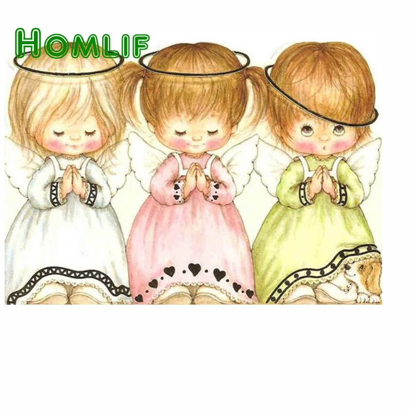 HOMLIF New Diy Mosaic 3d diamond Painting Whole Three lovely little angels Drill Art Diamond Embroidery Cross Stitch needlework | Дом и сад