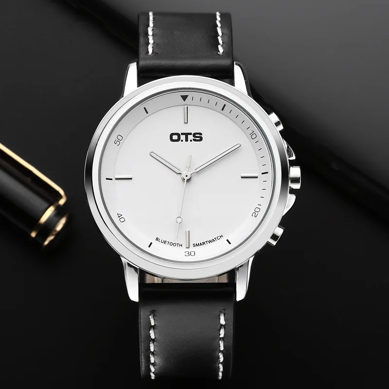 Silver White OTS деловые часы мужские Роскошные спортивные кожаный ремешок водонепроницаемые кварцевые наручные часы из сплава - Цвет: Silver White
