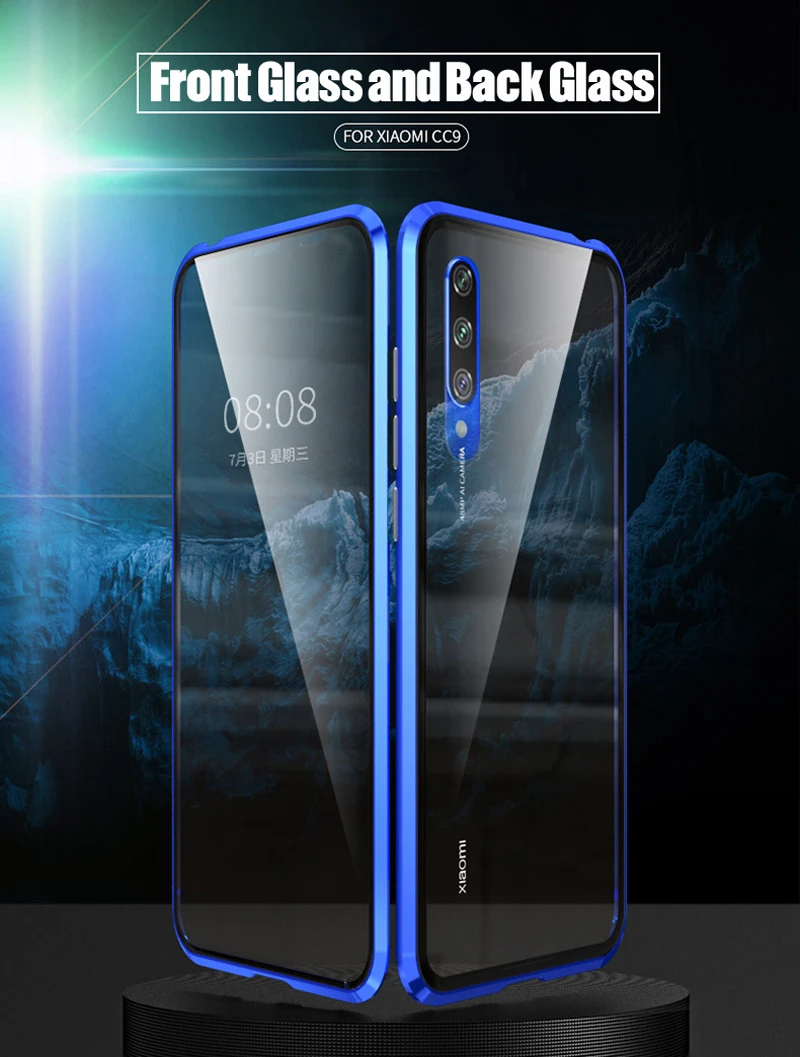 360 Полный Магнитный чехол для Xiaomi mi CC9 9 M Металлический Каркас Чехол-бампер с передней задней стеклянной крышкой на Xiaomi mi CC9 Чехлы mi 9