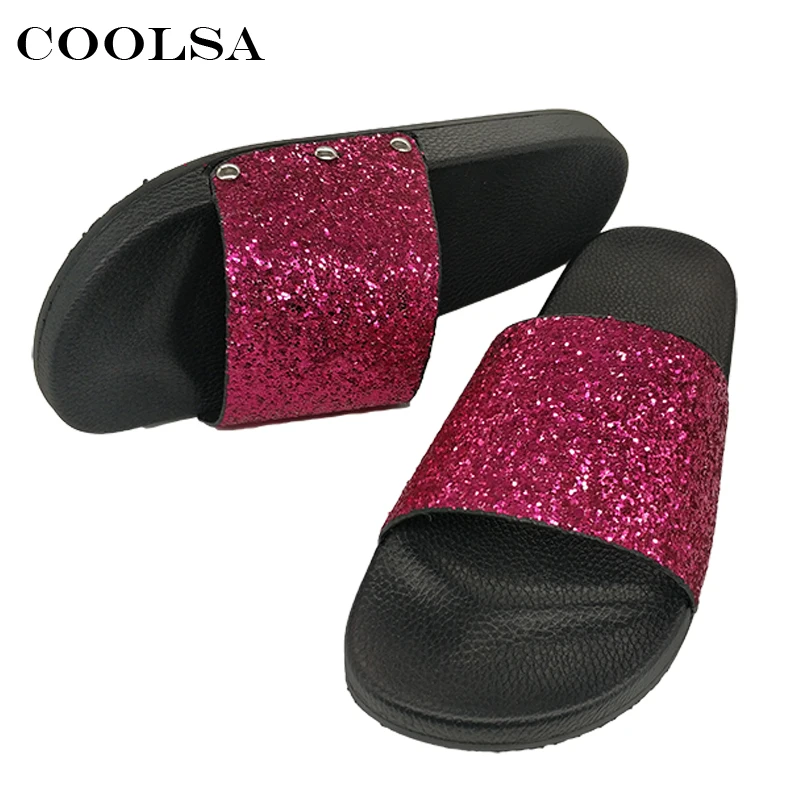 Coolsa новый летний Для женщин шлепанцы Bling Шлёпанцы для сверкающими Блёстки