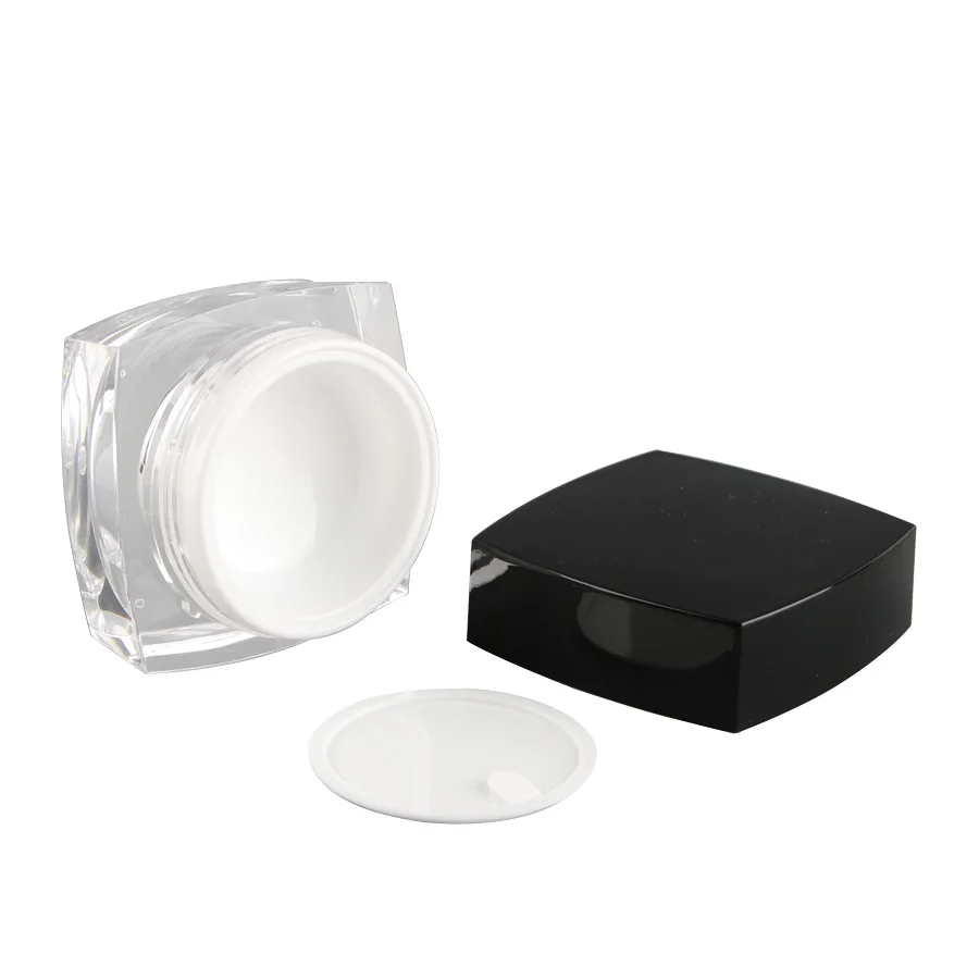 Пустые кремовые лосьоны косметических банок контейнеров из прозрачного акрила объемом 5 мл / 5 г / 0,17 унций в количестве 50 штук с подкладками черные крышки-винты.