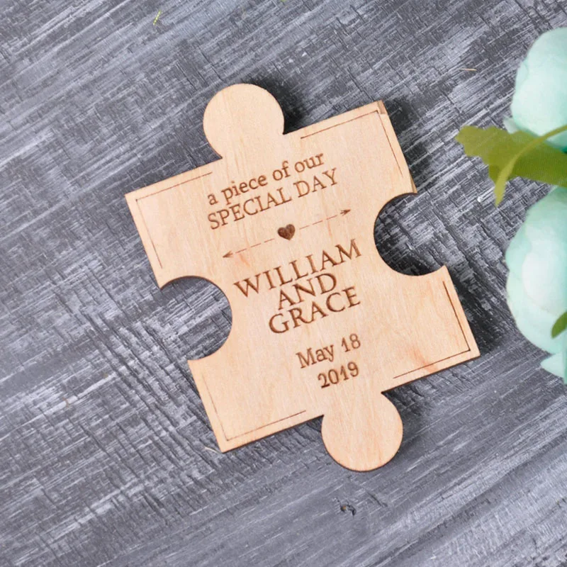 Modern Wood Puzzle Save the Date Fridge Magnets for Wedding - Rustic Magnet image 2