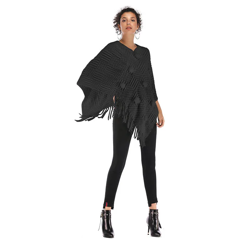Autumn V-Neck Pullovers Casaco Feminino Loose White Spring Black Patchwork Tassel Sweater Women Red Casual Basic Cloak Jumper | Женская