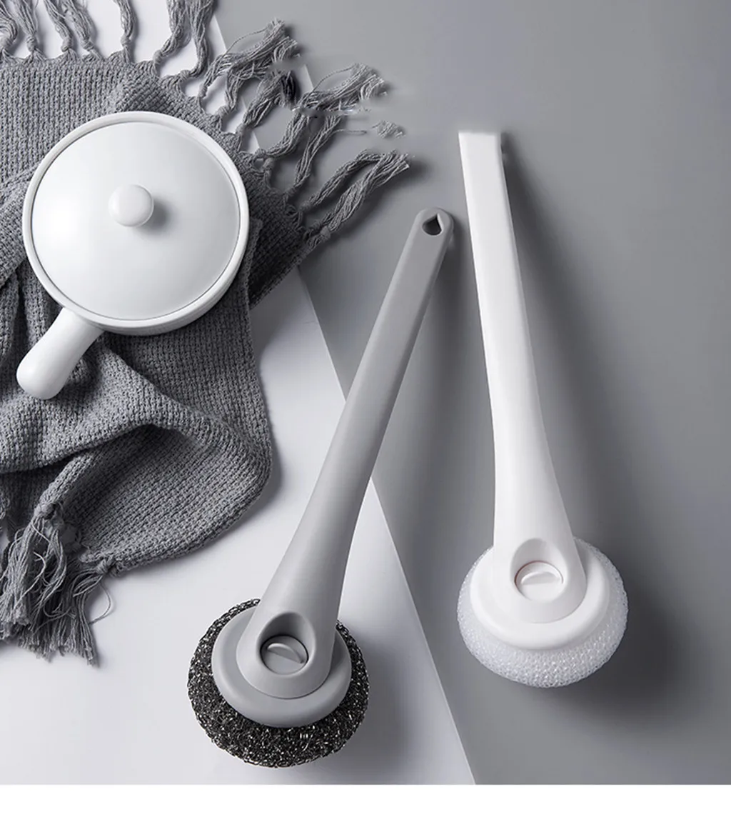 Кухонная длинная ручка стальная шариковая щетка для мытья посуды Инструмент