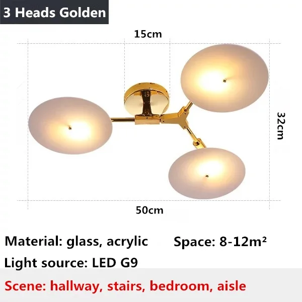 3 Heads Golden Postmodern LED living room chandelier ceiling bedroom hanging light home lighting Nordic deco fixtures Gold/black suspended lamp - Цвет абажура: 3 Heads Golden