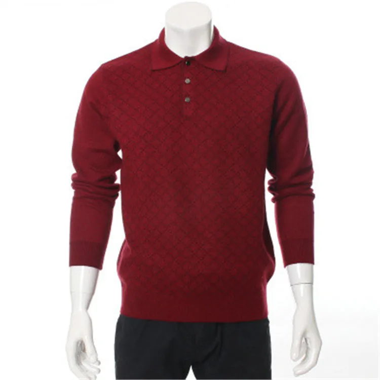 new arrival 100%goat cashmere turn-down collar knit men fashion argyle pullover sweater H-straight red 3color S/2XL | Мужская одежда