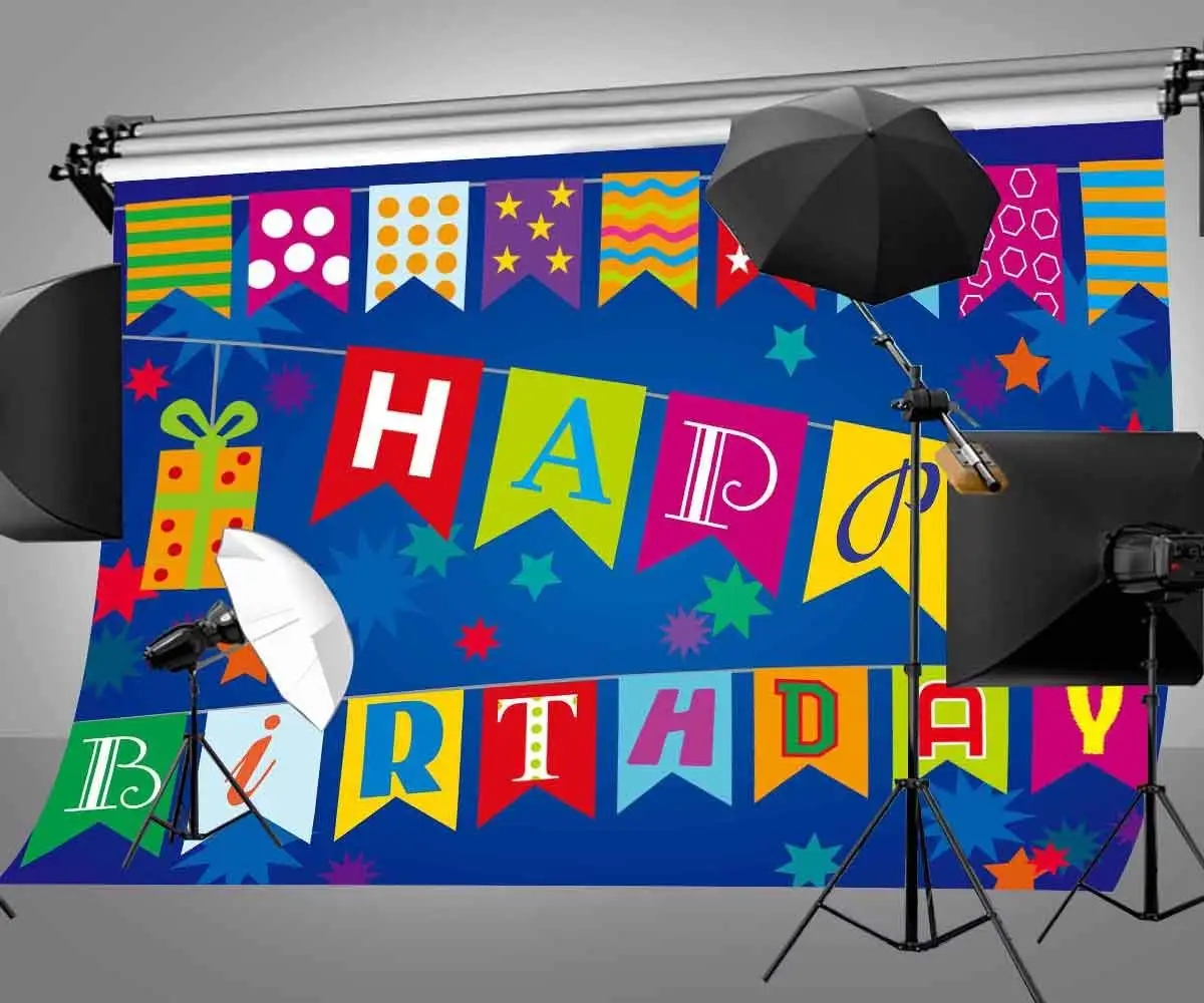 7x5ft Cartoon Birthday Backdrop Colorful National Flags Star Decoration Photography Background Children Party Props | Электроника