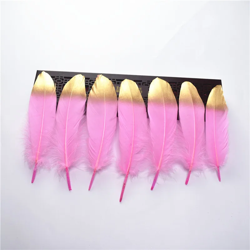 Pink Gold Окунутых золотых и серебряных гусиных перьев 10 шт-100 шт/Партия 15-20 см DIY декоративные перья для Свадебные украшения своими руками сантехника - Цвет: Pink Gold
