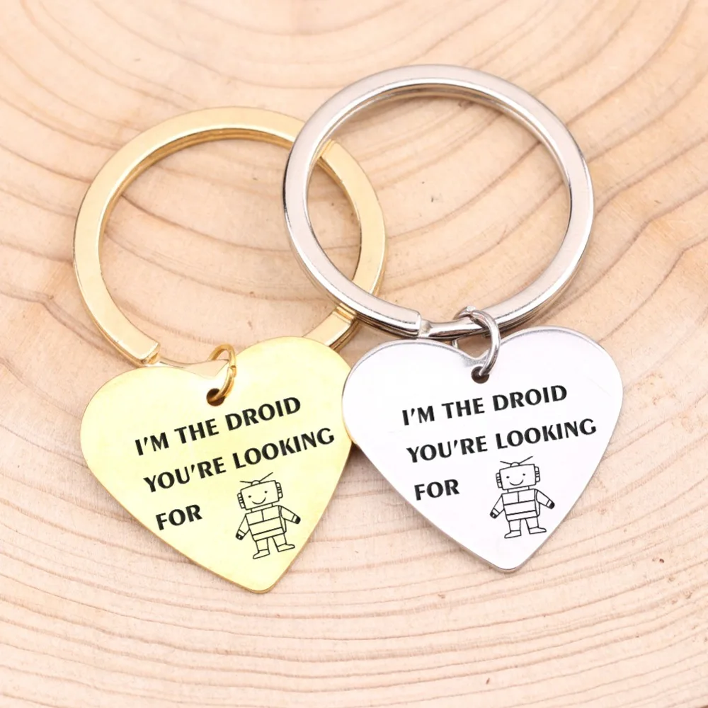 Брелок в форме сердца с ручной штамповкой Я-дроид который вы ищете забавный