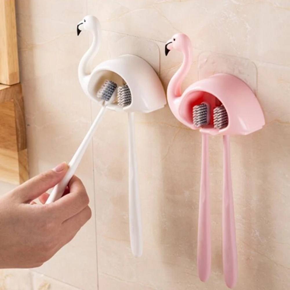1pc Cute Animal Flamingo Toothbrush Hanger Trace-free Storage Rack Bathroom Holder Shelf Supplies Hot | Дом и сад