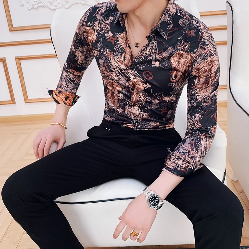 Новая мужская рубашка Camisa Masculina роскошная с длинными рукавами и принтом слона