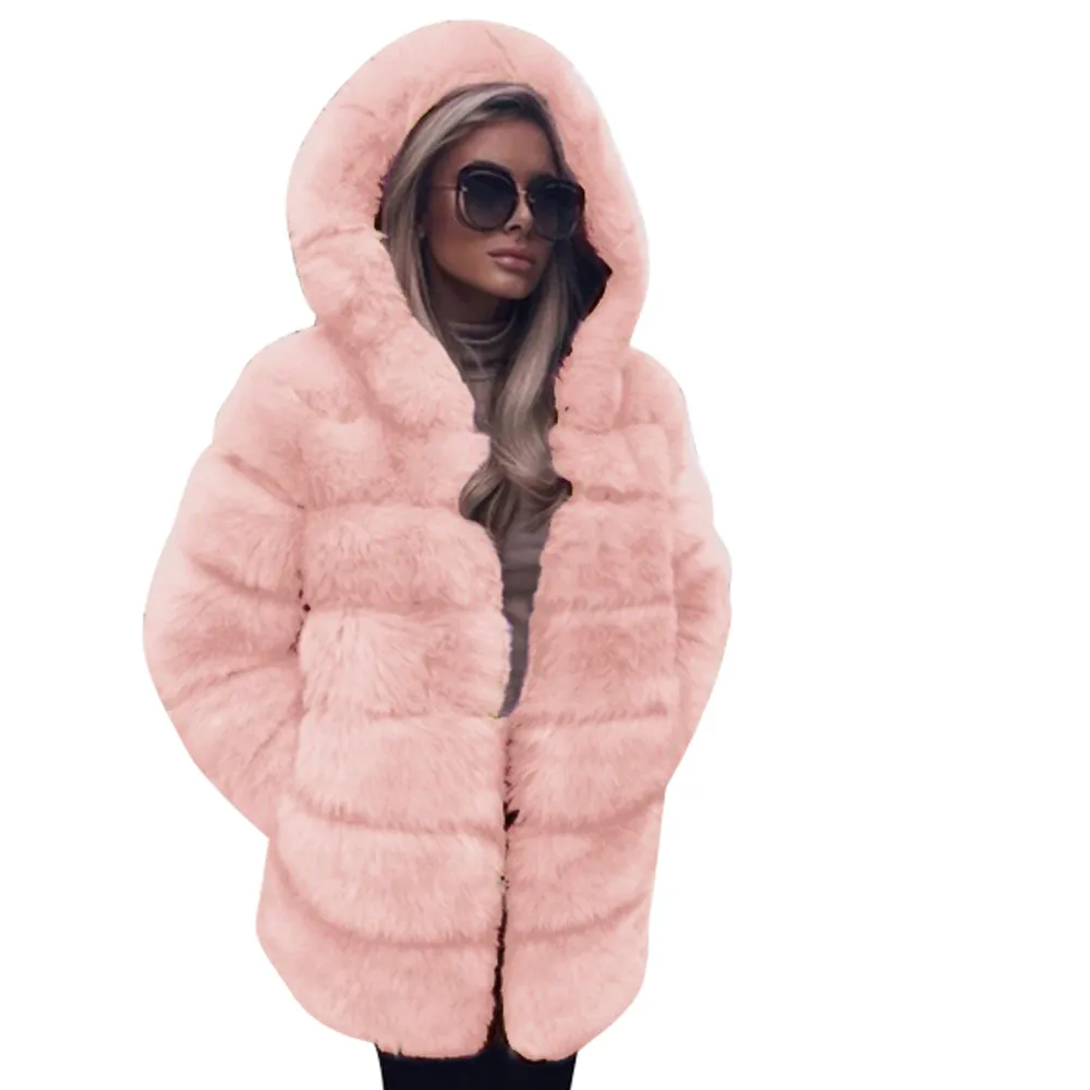 Stylish Bar Vintage Fluffy Faux Fur Coat Women Short Furry Fake Winter Outerwear Pink Lady Autumn Casual Party Overcoat | Женская одежда