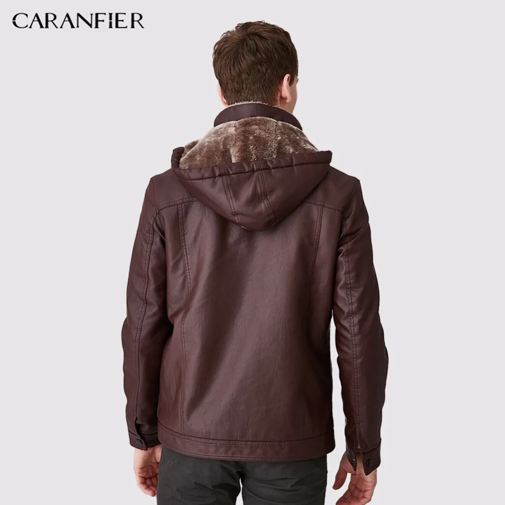 Мужские кожаные куртки CARANFIER зимние теплые пальто толстая верхняя одежда