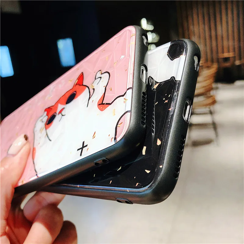 Алмазный Узор розовый черный супер милый мультяшный котенок китайский чехол для