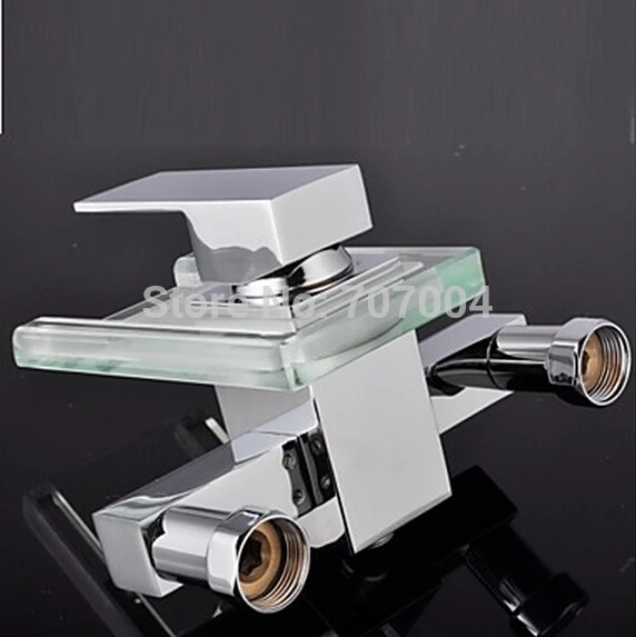 Chrome Finish Contemporary Single Handle Glass Waterfall Bathroom Tub Faucet Wall Mount Bathtub Shower Mixer Tap|tap bass|faucet wallfaucet set |