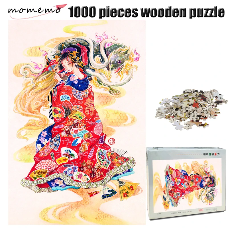 

MOMEMO Tortoise and Girl 1000 Pieces Jigsaw Puzzle Adult Wooden Puzzle Color Hand Painted Chinese Style Puzzle 1000 Piece Puzzle