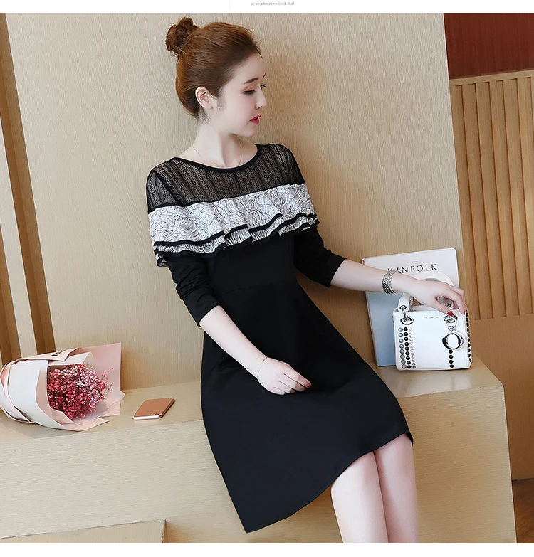 2018 весеннее элегантное милое платье больших размеров плиссированное кружевное