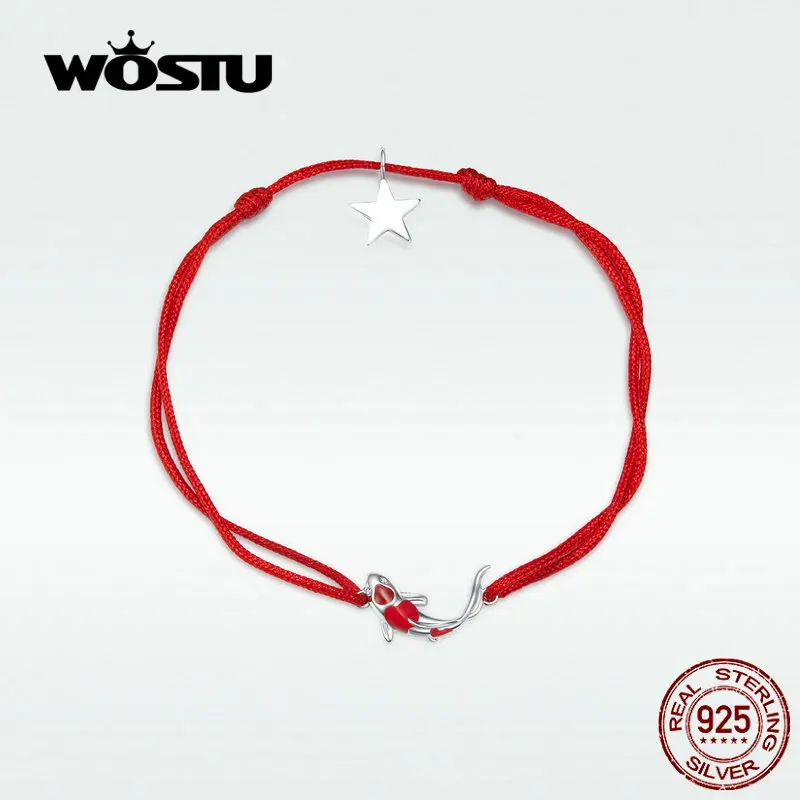 WOSTU 2020 Новый 100% настоящий 925 пробы Серебряный регулируемый браслет красное звено