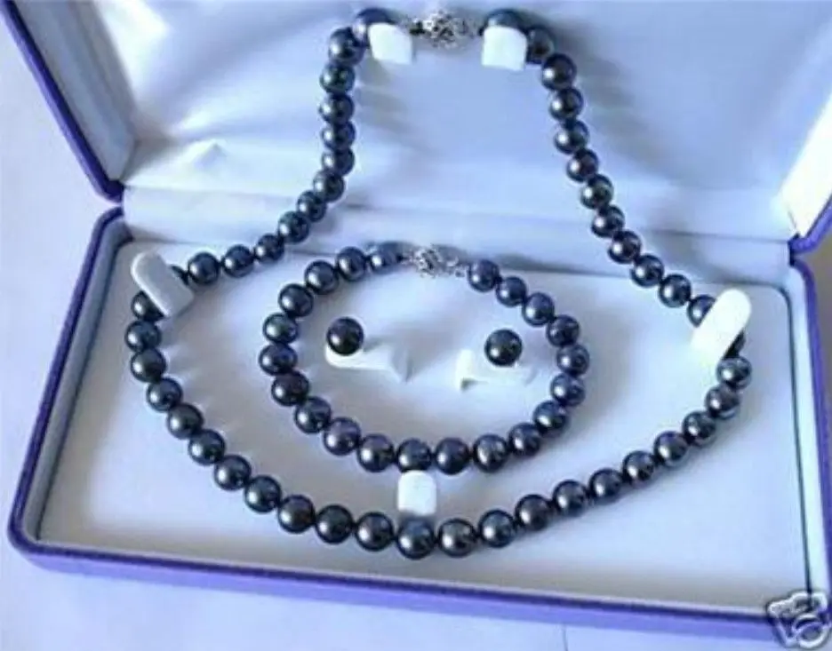 

Women Gift word Love women Fashion Jewelry (Mini Order 1) 7-8mm Black Akoya Cultured Pearl Necklace Bracelet Earring Set Pe