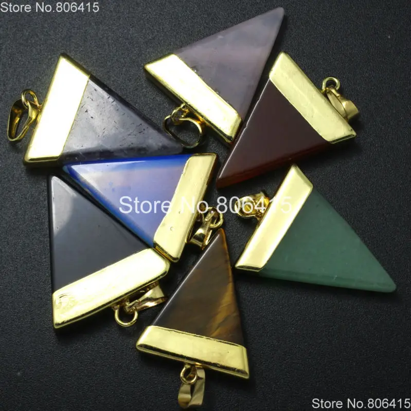 Gold Natural Black Onyx Gems Stones Triangle Pointed Sliced Reiki Chakra Earrings Pendant Beads Jewelry Crafts 10Pcs/Pack | Украшения и